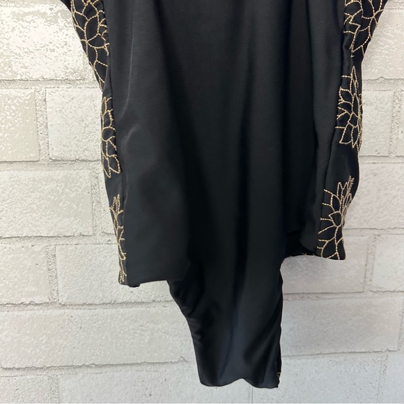 Tori Praver Floral One-Piece Swimsuit Plunge Black Medium Embroidered - Picture 9 of 11